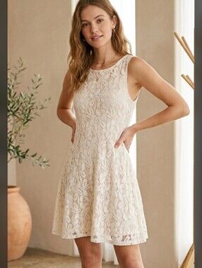 Sleeveless Ivory Lace A-Line Dress